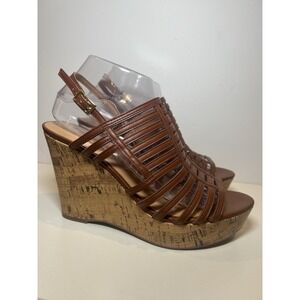 Franco Sarto Sombre Cork Wedge Sandals Strappy Brown Women's Shoe Size 9 M‎